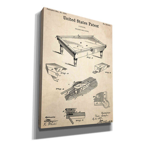 Image of 'Pool Table Blueprint Patent Parchment,' Canvas Wall Art,12x16x1.1x0,18x26x1.1x0,26x34x1.74x0,40x54x1.74x0