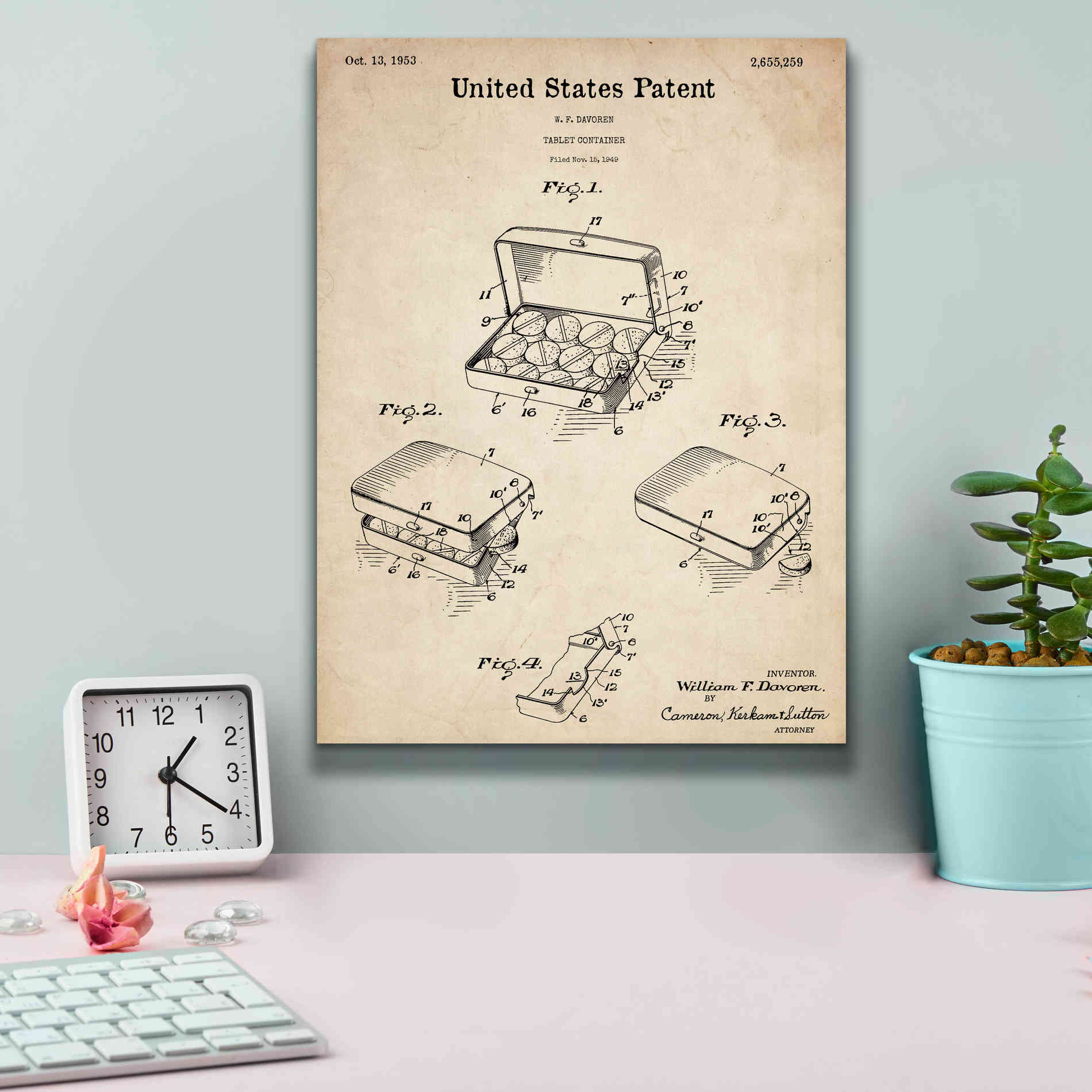 'Pharmacy Tablet Container Blueprint Patent Parchment,' Canvas Wall Art,12 x 16