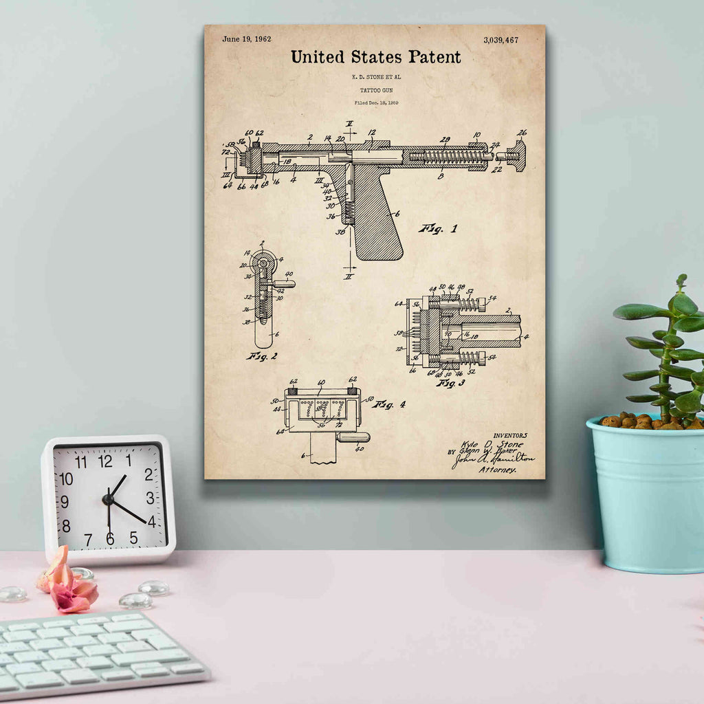 Tattoo Machine Patent Print, Tattoo Studio Wall Art Blueprint