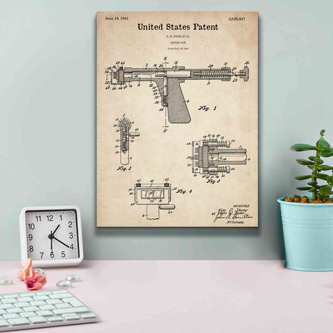 Image of 'Tattoo Gun Blueprint Patent Parchment,' Canvas Wall Art,12 x 16
