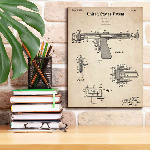 Image of 'Tattoo Gun Blueprint Patent Parchment,' Canvas Wall Art,12 x 16