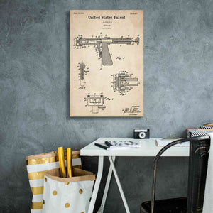 'Tattoo Gun Blueprint Patent Parchment,' Canvas Wall Art,18 x 26