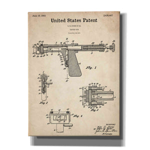'Tattoo Gun Blueprint Patent Parchment,' Canvas Wall Art,12x16x1.1x0,18x26x1.1x0,26x34x1.74x0,40x54x1.74x0