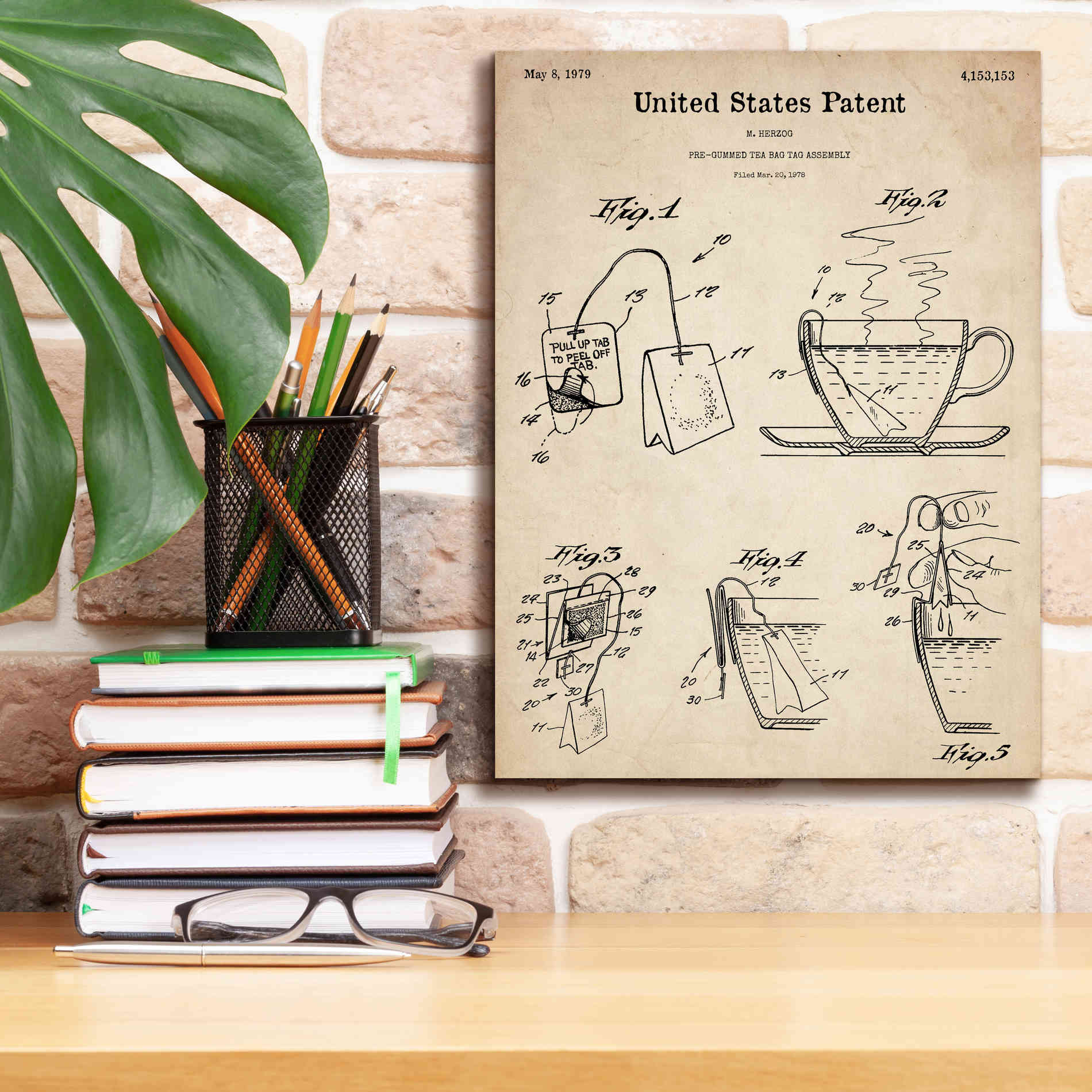 'Tea Bag Blueprint Patent Parchment,' Canvas Wall Art,12 x 16