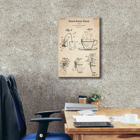 Image of 'Tea Bag Blueprint Patent Parchment,' Canvas Wall Art,18 x 26