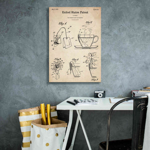 'Tea Bag Blueprint Patent Parchment,' Canvas Wall Art,18 x 26