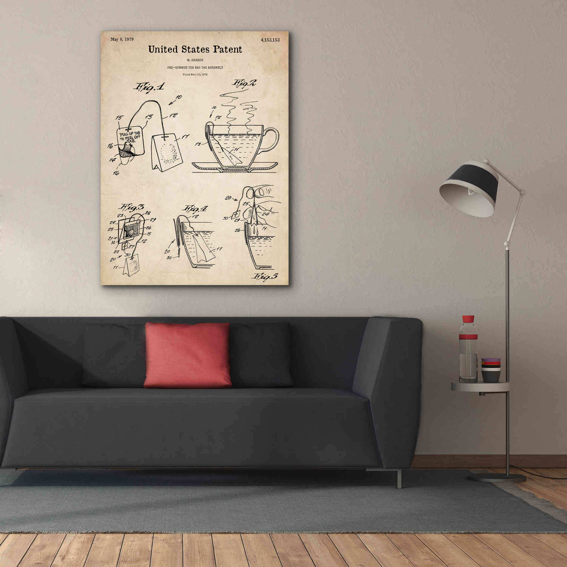 'Tea Bag Blueprint Patent Parchment,' Canvas Wall Art,40 x 54