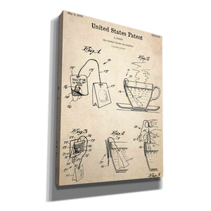 'Tea Bag Blueprint Patent Parchment,' Canvas Wall Art,12x16x1.1x0,18x26x1.1x0,26x34x1.74x0,40x54x1.74x0