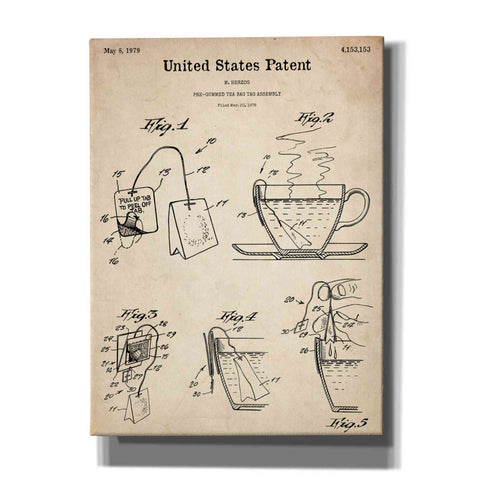 Image of 'Tea Bag Blueprint Patent Parchment,' Canvas Wall Art,12x16x1.1x0,18x26x1.1x0,26x34x1.74x0,40x54x1.74x0