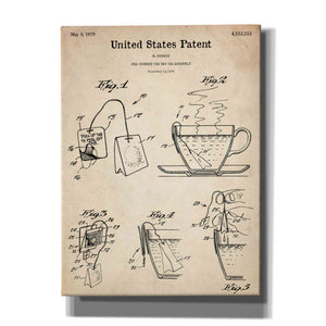 'Tea Bag Blueprint Patent Parchment,' Canvas Wall Art,12x16x1.1x0,18x26x1.1x0,26x34x1.74x0,40x54x1.74x0