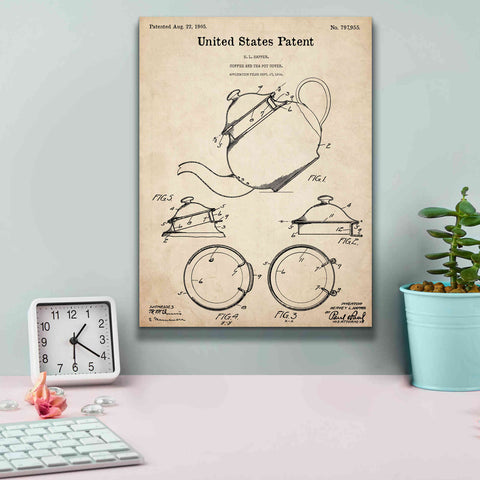 Image of 'Tea Pot Cover Blueprint Patent Parchment,' Canvas Wall Art,12 x 16