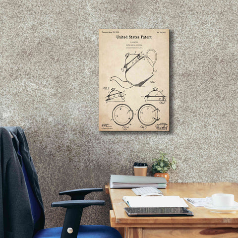 Image of 'Tea Pot Cover Blueprint Patent Parchment,' Canvas Wall Art,18 x 26