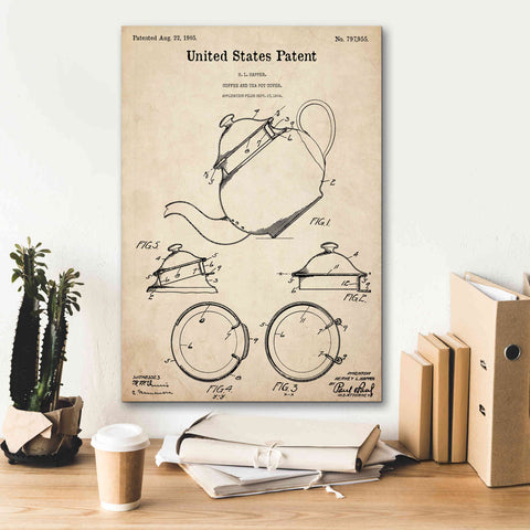 Image of 'Tea Pot Cover Blueprint Patent Parchment,' Canvas Wall Art,18 x 26