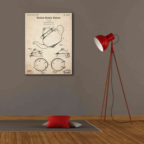 Image of 'Tea Pot Cover Blueprint Patent Parchment,' Canvas Wall Art,26 x 34