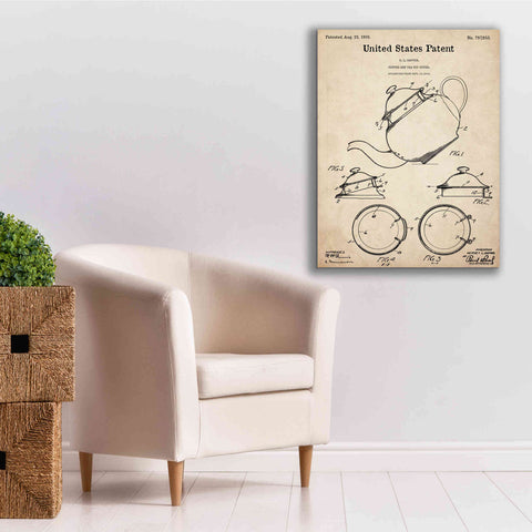 Image of 'Tea Pot Cover Blueprint Patent Parchment,' Canvas Wall Art,26 x 34