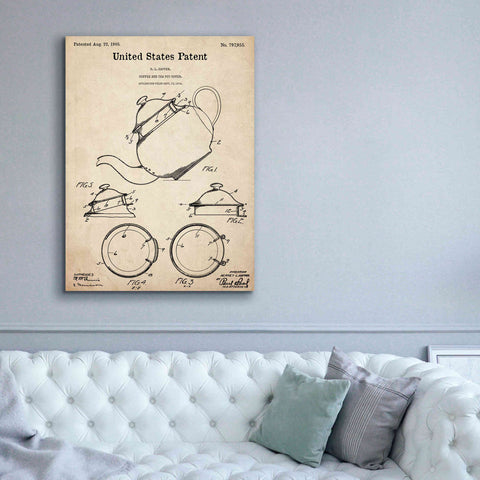 Image of 'Tea Pot Cover Blueprint Patent Parchment,' Canvas Wall Art,40 x 54