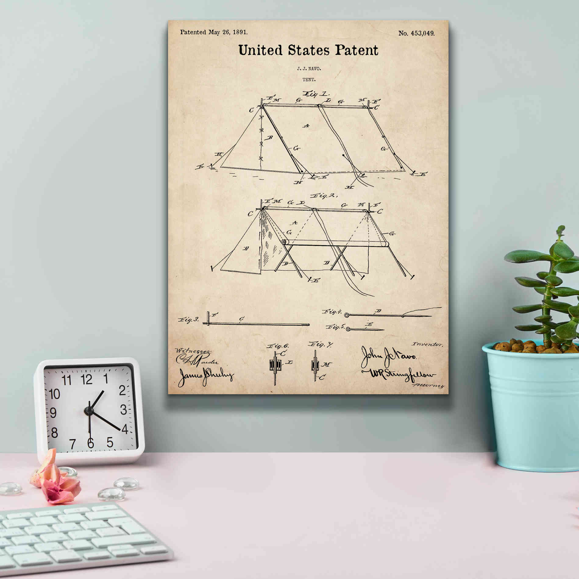 'Tent Blueprint Patent Parchment,' Canvas Wall Art,12 x 16