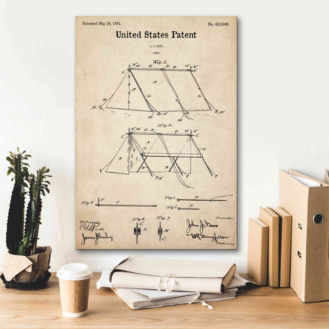 Image of 'Tent Blueprint Patent Parchment,' Canvas Wall Art,18 x 26