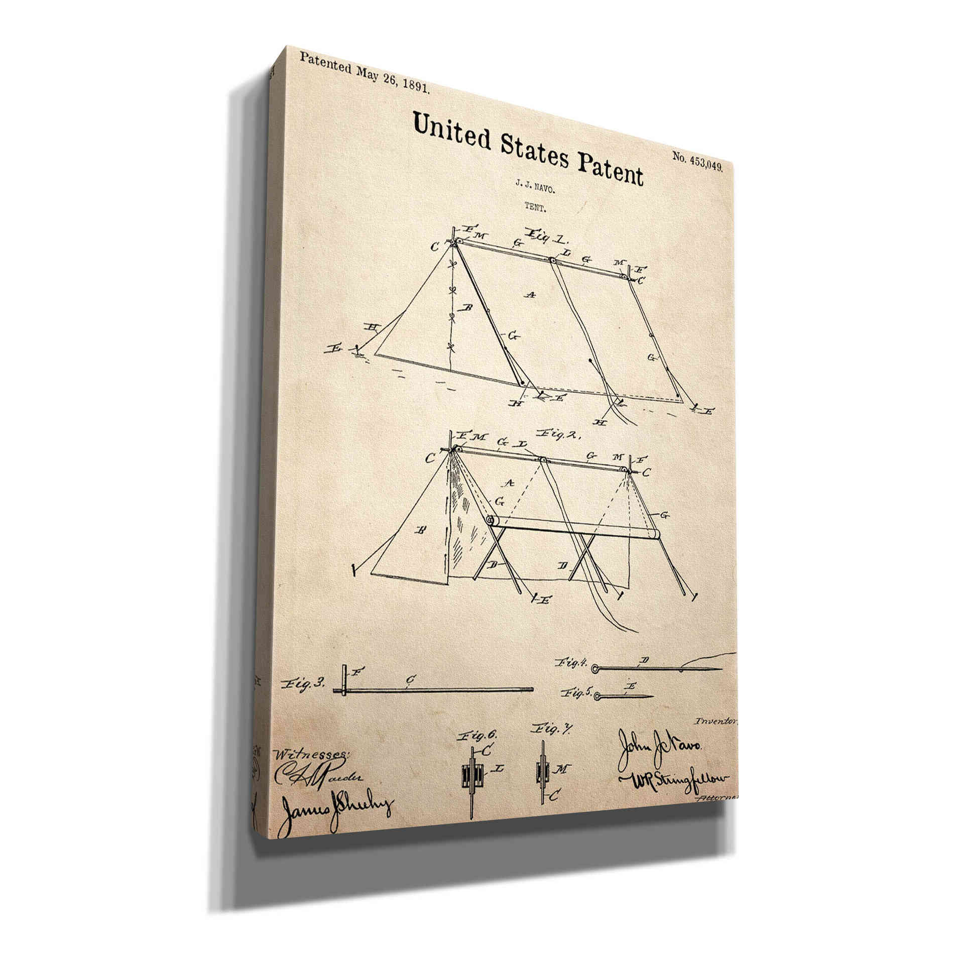 'Tent Blueprint Patent Parchment,' Canvas Wall Art,12x16x1.1x0,18x26x1.1x0,26x34x1.74x0,40x54x1.74x0
