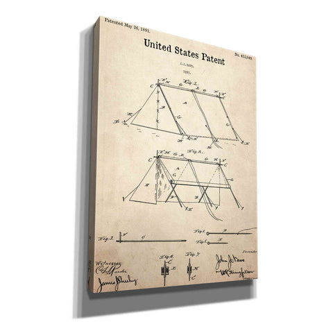 Image of 'Tent Blueprint Patent Parchment,' Canvas Wall Art,12x16x1.1x0,18x26x1.1x0,26x34x1.74x0,40x54x1.74x0