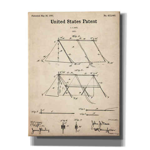 Image of 'Tent Blueprint Patent Parchment,' Canvas Wall Art,12x16x1.1x0,18x26x1.1x0,26x34x1.74x0,40x54x1.74x0