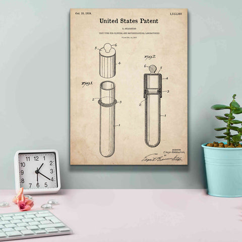 Image of 'Test Tube Blueprint Patent Parchment,' Canvas Wall Art,12 x 16