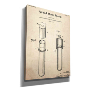 'Test Tube Blueprint Patent Parchment,' Canvas Wall Art,12x16x1.1x0,18x26x1.1x0,26x34x1.74x0,40x54x1.74x0