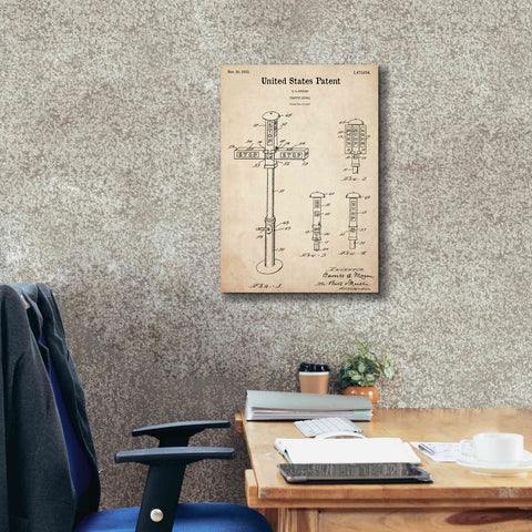 Image of 'Vintage Traffic Signal  Blueprint Patent Parchment,' Canvas Wall Art,18 x 26