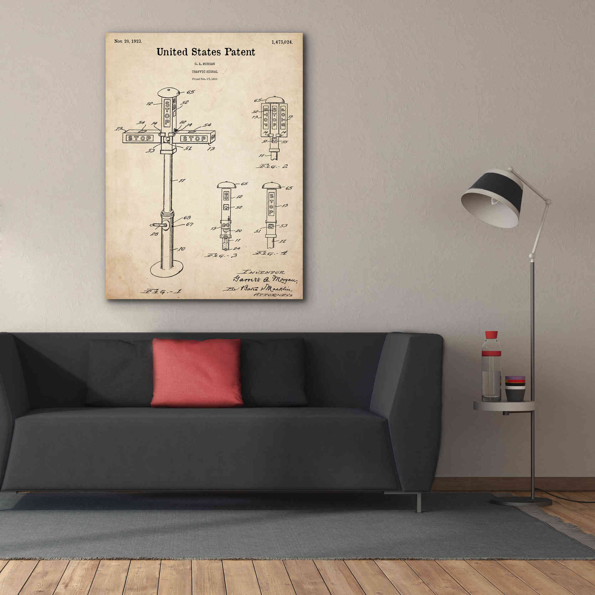 'Vintage Traffic Signal  Blueprint Patent Parchment,' Canvas Wall Art,40 x 54