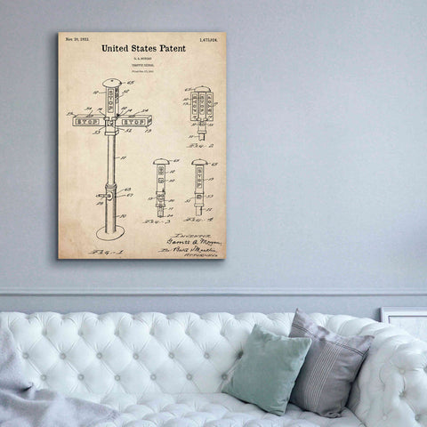 Image of 'Vintage Traffic Signal  Blueprint Patent Parchment,' Canvas Wall Art,40 x 54