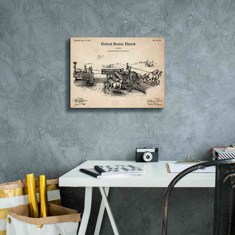 Image of 'Traveling Thrasher Blueprint Patent Parchment,' Canvas Wall Art,16 x 12