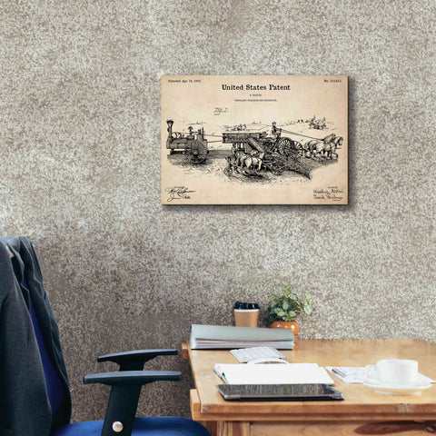 Image of 'Traveling Thrasher Blueprint Patent Parchment,' Canvas Wall Art,26 x 18
