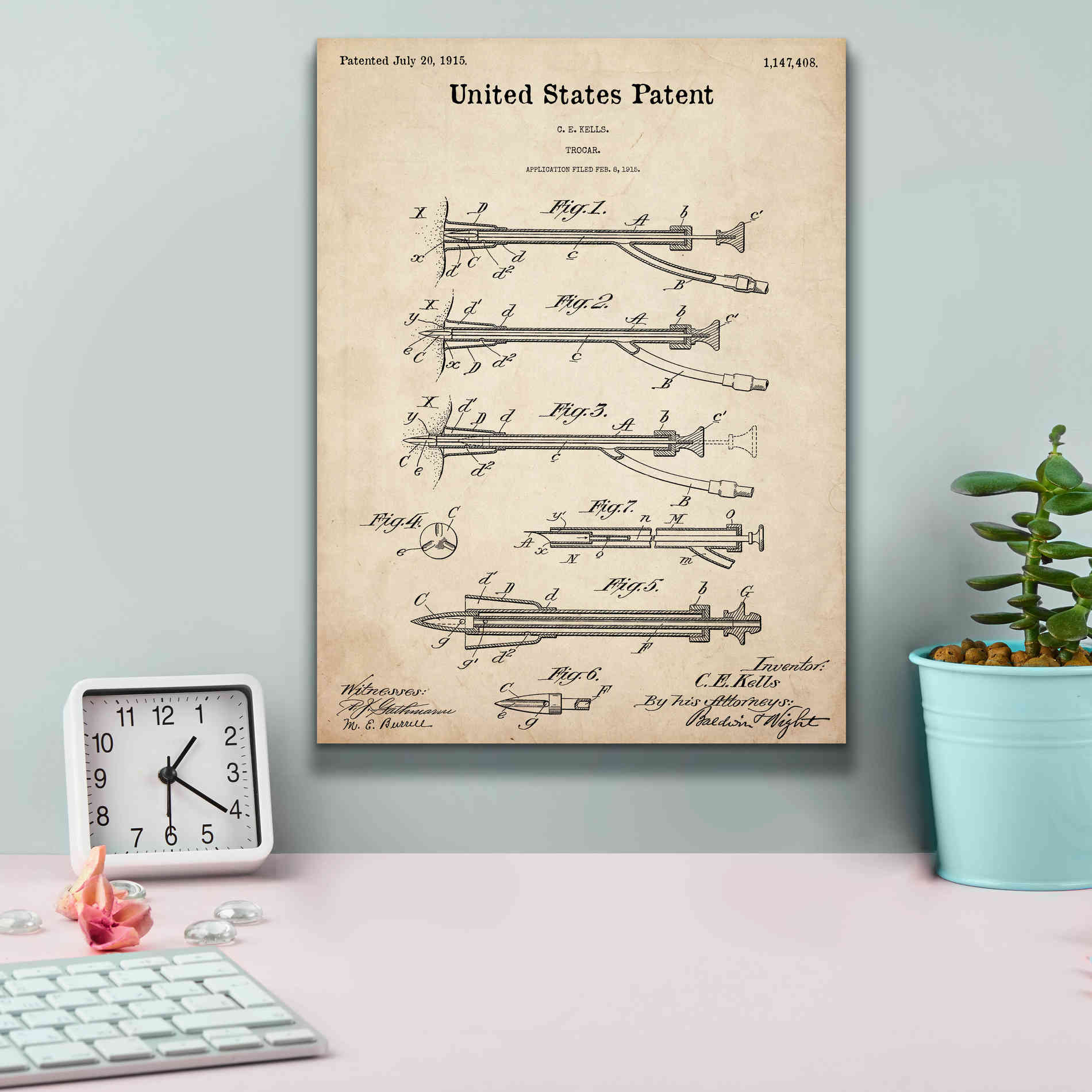 'Trocar Blueprint Patent Parchment,' Canvas Wall Art,12 x 16