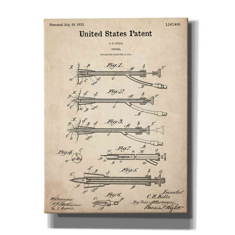 Image of 'Trocar Blueprint Patent Parchment,' Canvas Wall Art,12x16x1.1x0,18x26x1.1x0,26x34x1.74x0,40x54x1.74x0