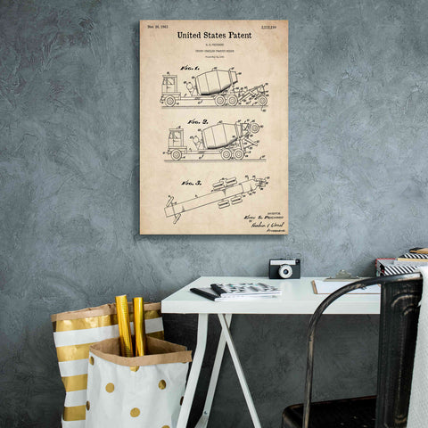 Image of 'Truck Trailer Transit Mixer Blueprint Patent Parchment,' Canvas Wall Art,18 x 26