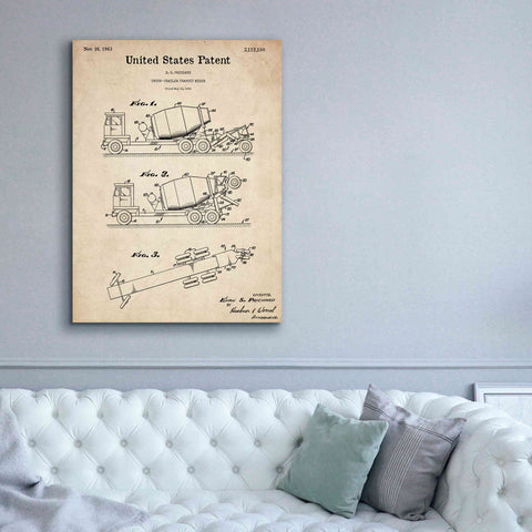 Image of 'Truck Trailer Transit Mixer Blueprint Patent Parchment,' Canvas Wall Art,40 x 54