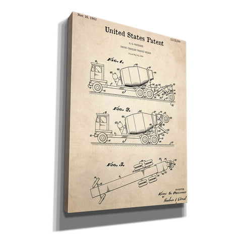 Image of 'Truck Trailer Transit Mixer Blueprint Patent Parchment,' Canvas Wall Art,12x16x1.1x0,18x26x1.1x0,26x34x1.74x0,40x54x1.74x0