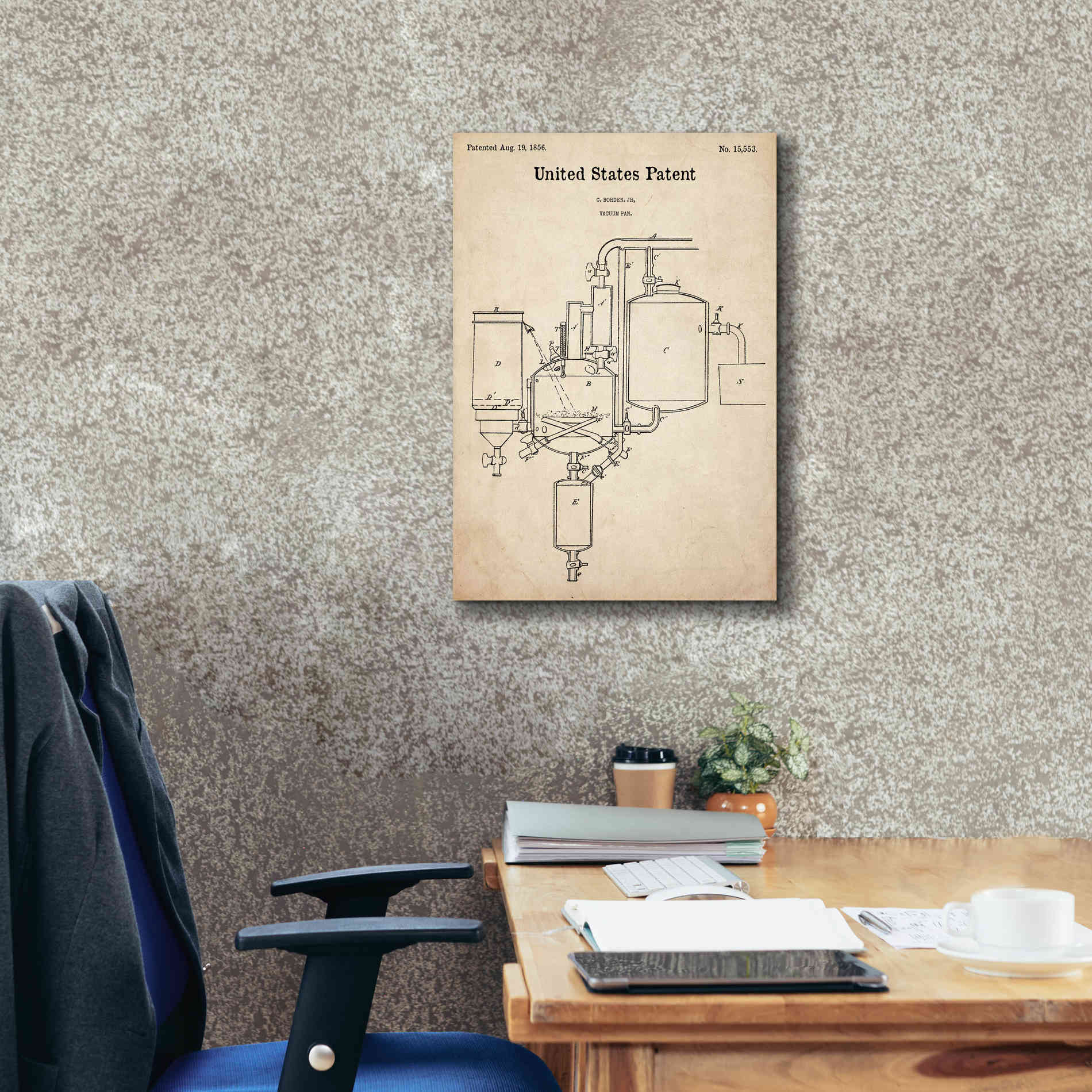 'Vacuum Pan Blueprint Patent Parchment,' Canvas Wall Art,18 x 26