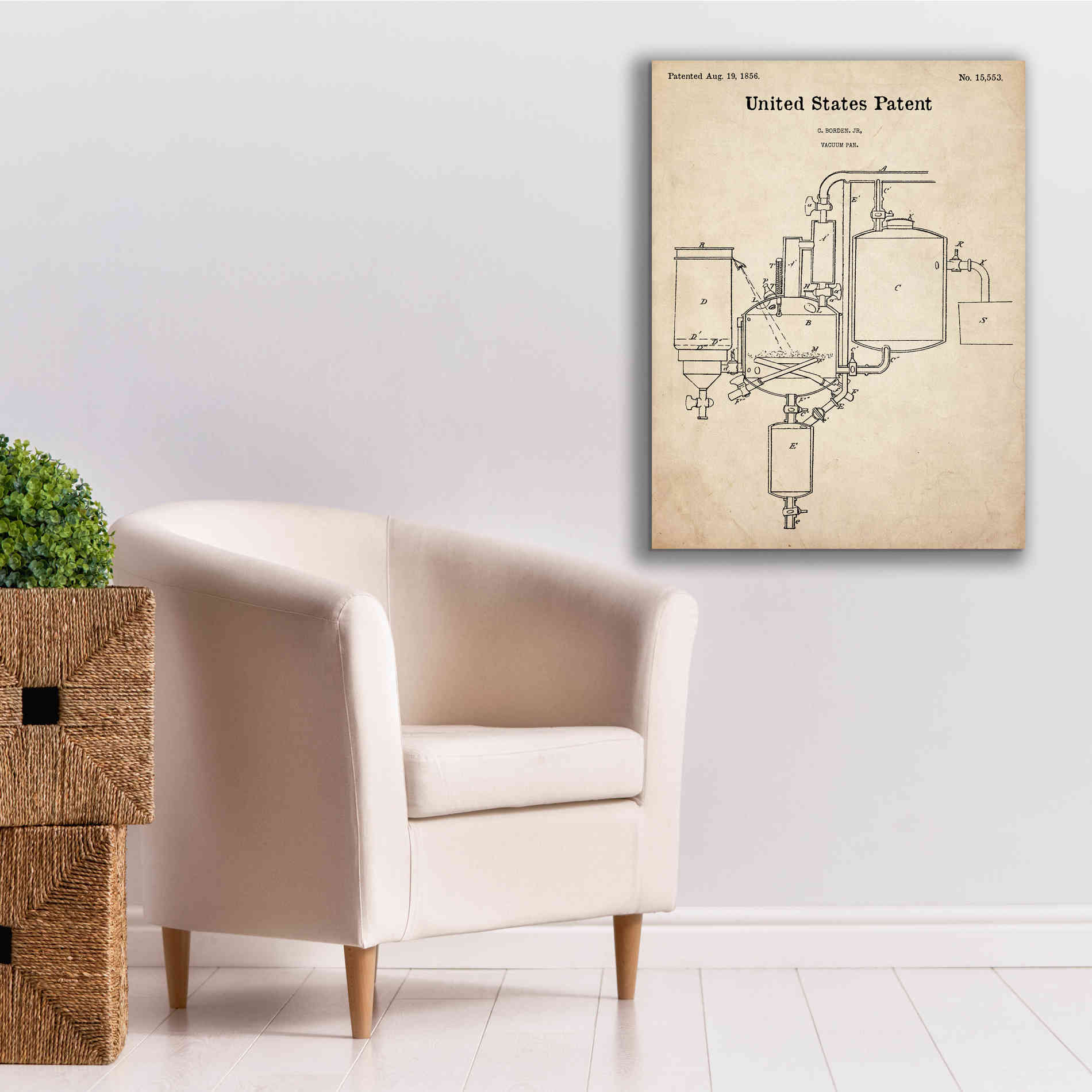 'Vacuum Pan Blueprint Patent Parchment,' Canvas Wall Art,26 x 34