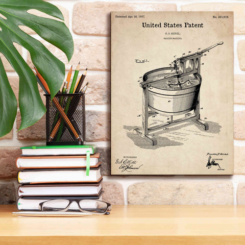 Image of 'Washing Machine Blueprint Patent Parchment,' Canvas Wall Art,12 x 16