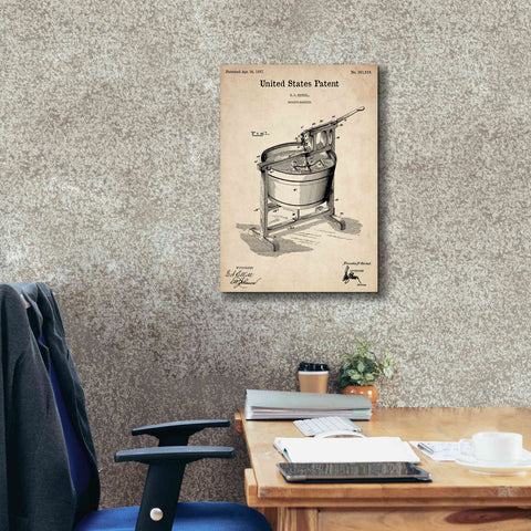 Image of 'Washing Machine Blueprint Patent Parchment,' Canvas Wall Art,18 x 26