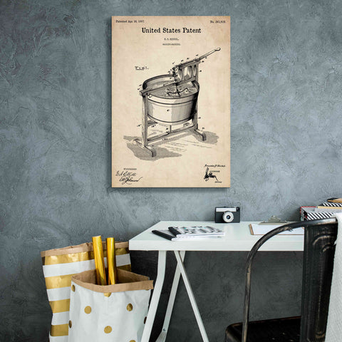 Image of 'Washing Machine Blueprint Patent Parchment,' Canvas Wall Art,18 x 26