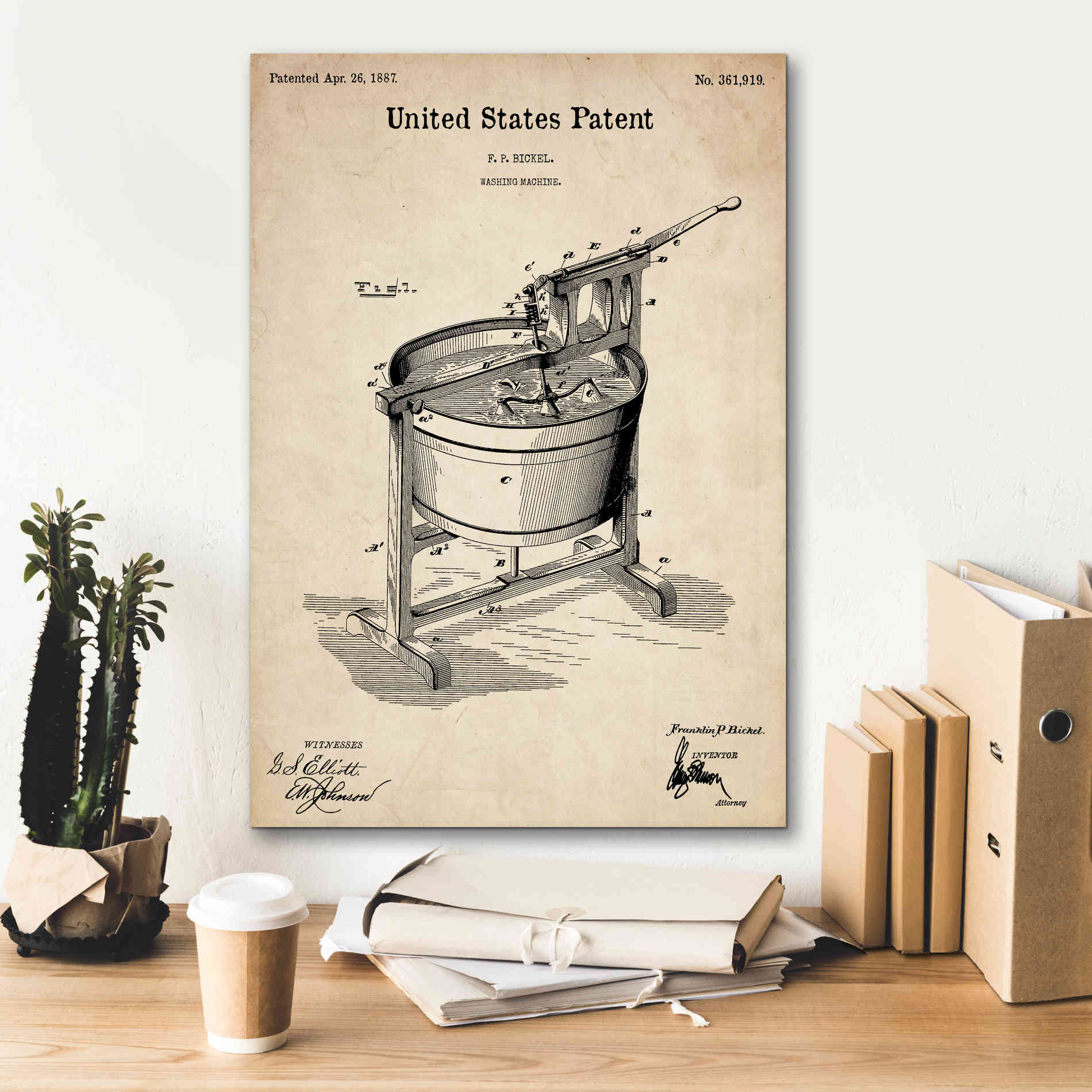 'Washing Machine Blueprint Patent Parchment,' Canvas Wall Art,18 x 26