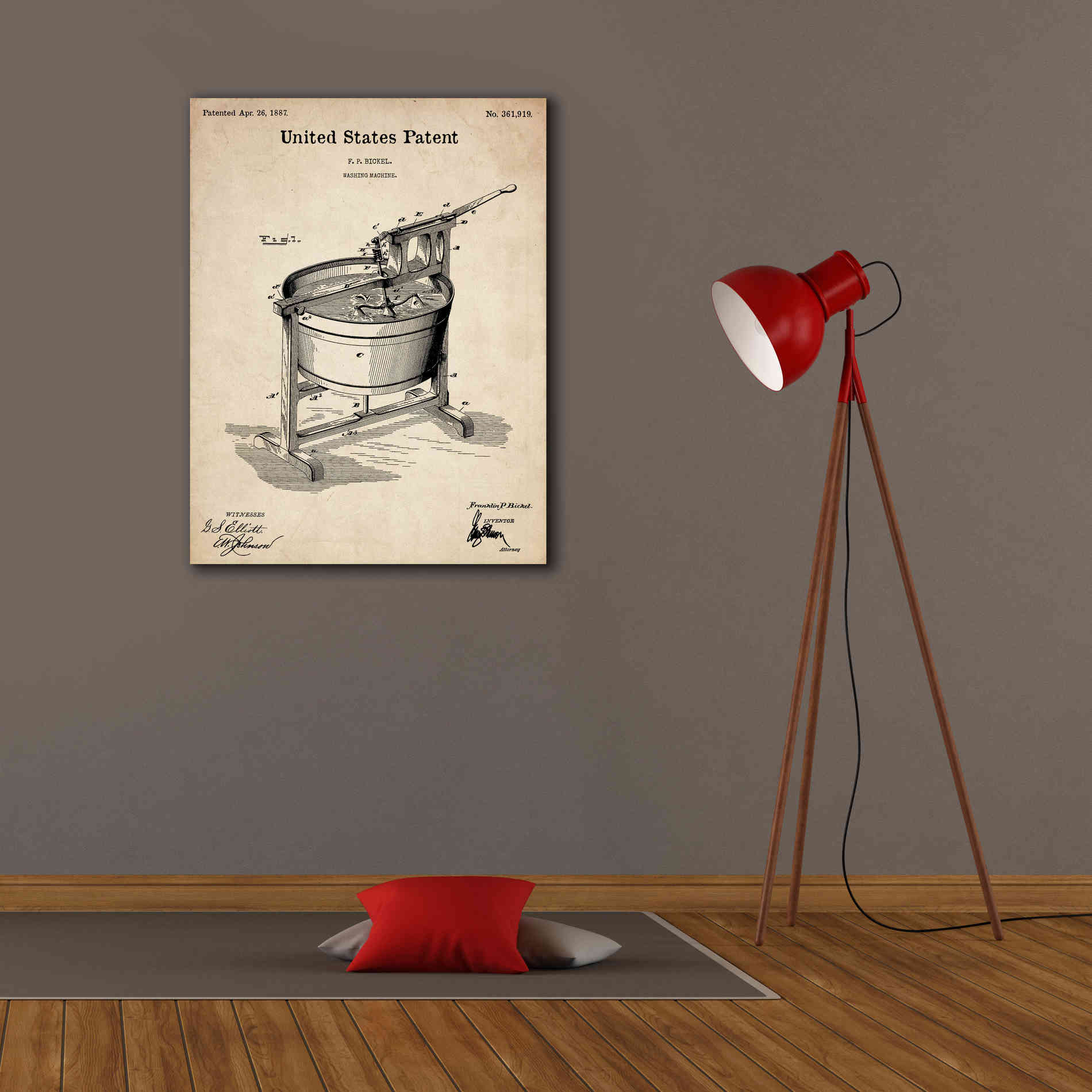 'Washing Machine Blueprint Patent Parchment,' Canvas Wall Art,26 x 34
