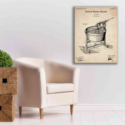 Image of 'Washing Machine Blueprint Patent Parchment,' Canvas Wall Art,26 x 34