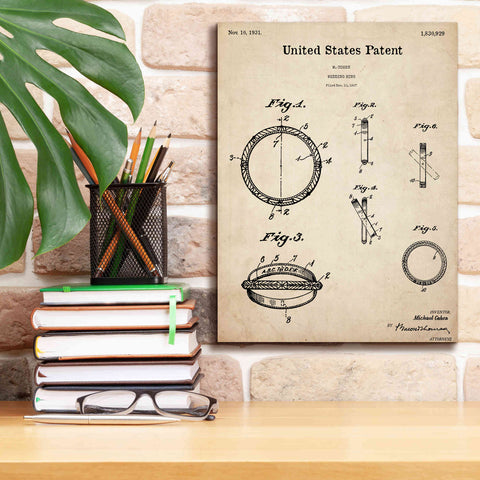 Image of 'Wedding Ring Blueprint Patent Parchment,' Canvas Wall Art,12 x 16