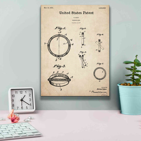 Image of 'Wedding Ring Blueprint Patent Parchment,' Canvas Wall Art,12 x 16