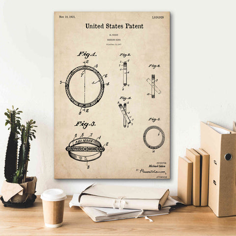 Image of 'Wedding Ring Blueprint Patent Parchment,' Canvas Wall Art,18 x 26