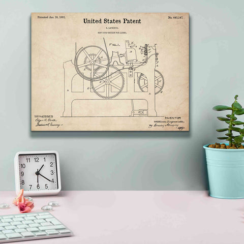 Image of 'Weft Stop Motion for Looms Blueprint Patent Parchment,' Canvas Wall Art,16 x 12