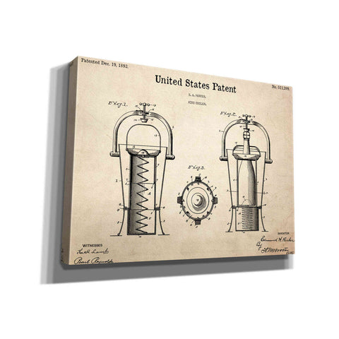 Image of 'Wine Cooler Blueprint Patent Parchment,' Canvas Wall Art,16x12x1.1x0,26x18x1.1x0,34x26x1.74x0,54x40x1.74x0